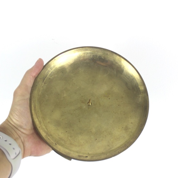 MCM Brass Large Pillar Candle Holder, Mid Century Modern Short, Wide Candle - Picture 9 of 10